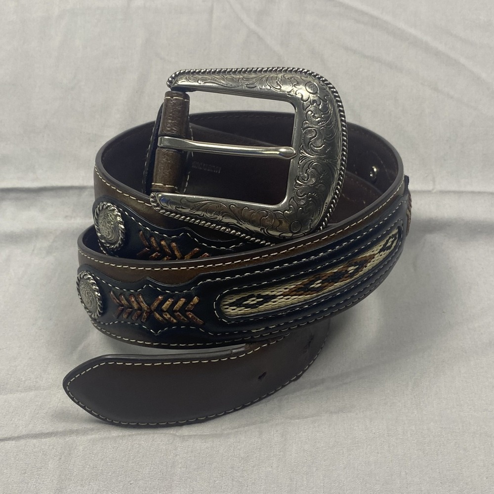 Western Tooled Genuine Leather Belt Men's Brown Engraved Buckle Cowboy 38 - 40 - Picture 15 of 15